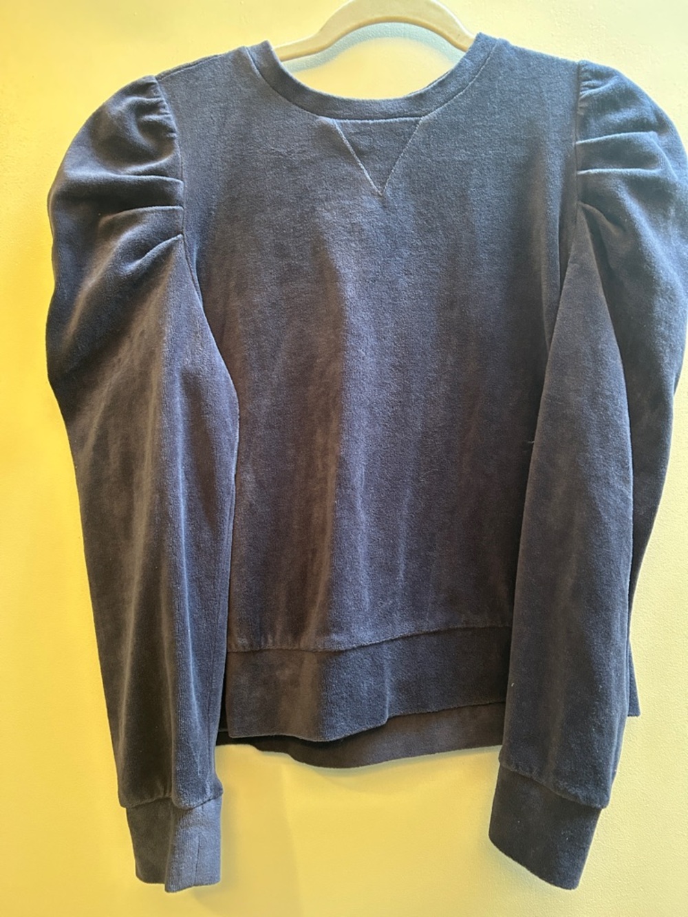 Vintage Joie Navy Puff Sleeve Velveteen Sweater